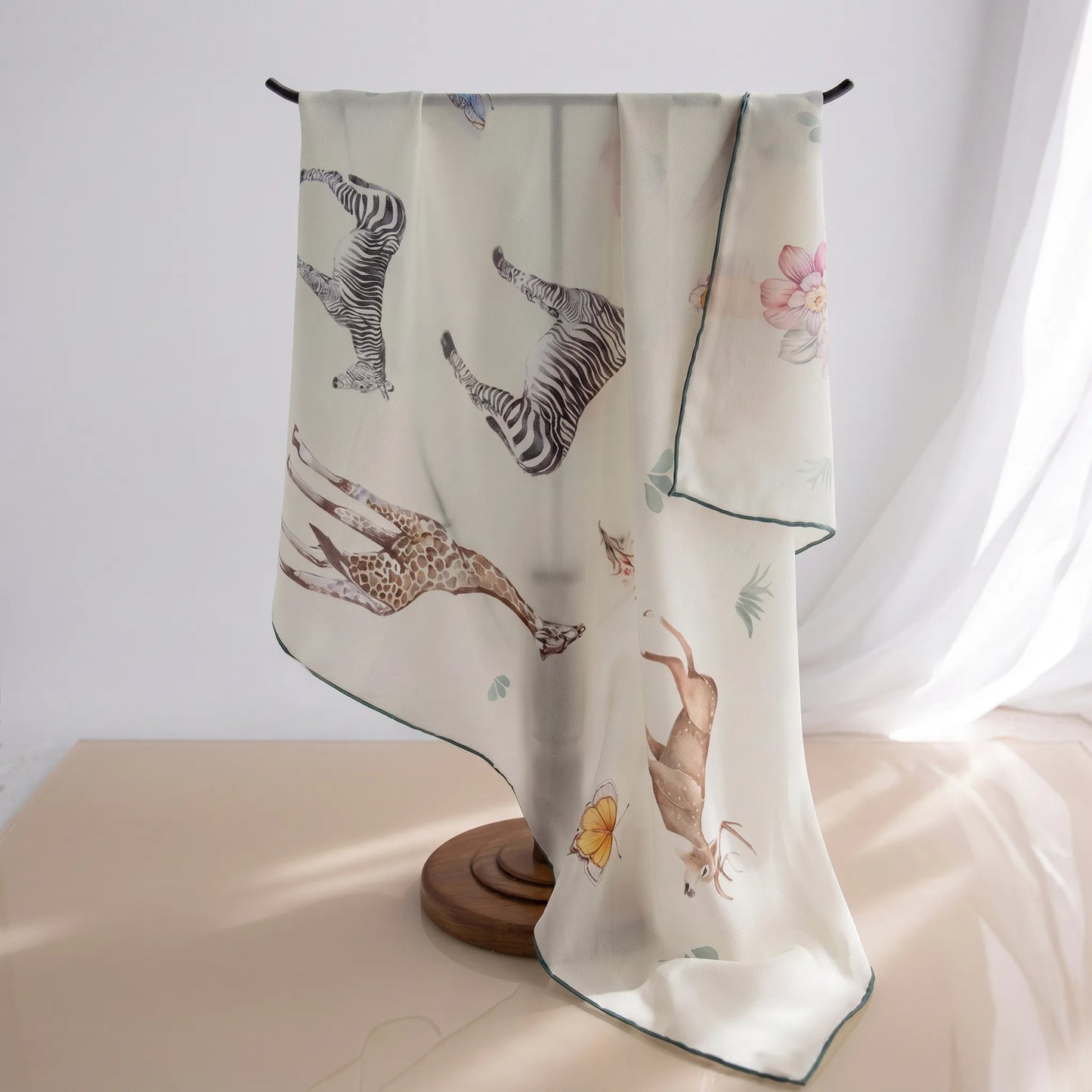 Wild Eden – 100% Mulberry Silk Crepe Scarf | Hand-Rolled Edges