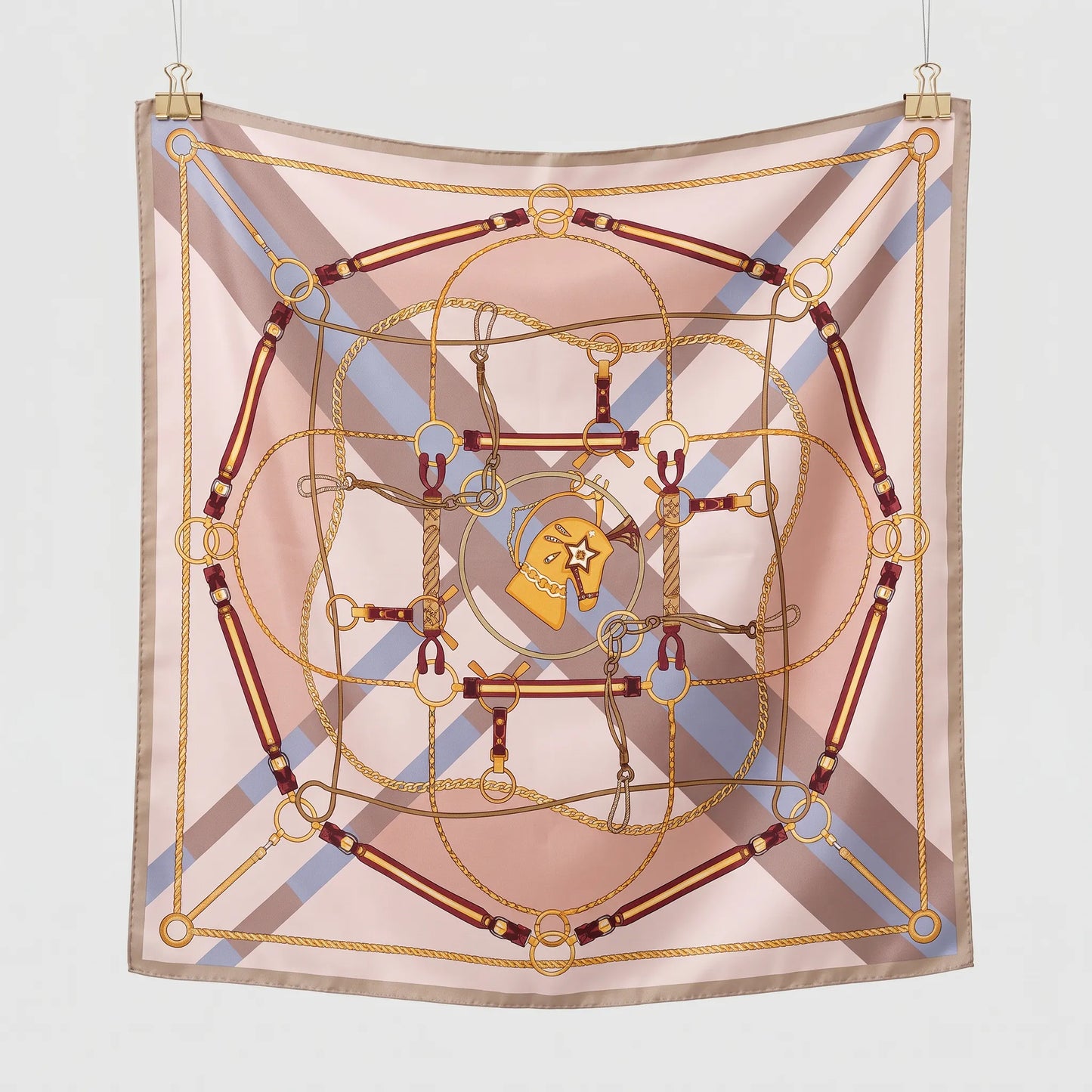 Azure Chain – Double-Sided 100% Mulberry Silk Twill Scarf | Hand-Rolled Edges