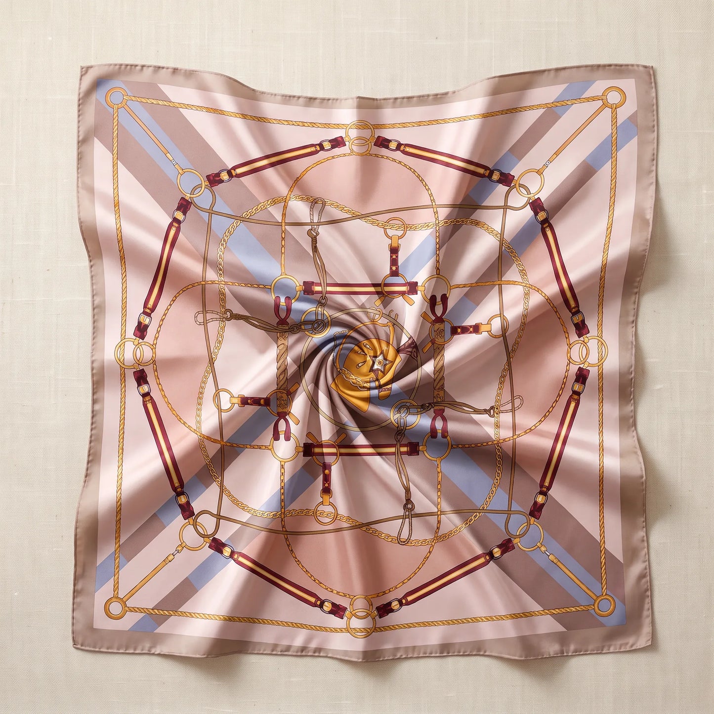 Azure Chain – Double-Sided 100% Mulberry Silk Twill Scarf | Hand-Rolled Edges