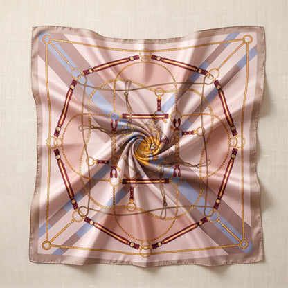 Azure Chain – Double-Sided 100% Mulberry Silk Twill Scarf | Hand-Rolled Edges