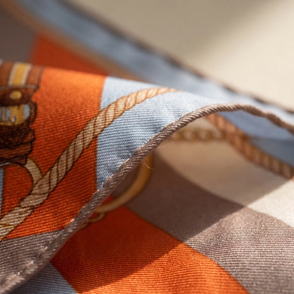 Azure Chain – Double-Sided 100% Mulberry Silk Twill Scarf | Hand-Rolled Edges