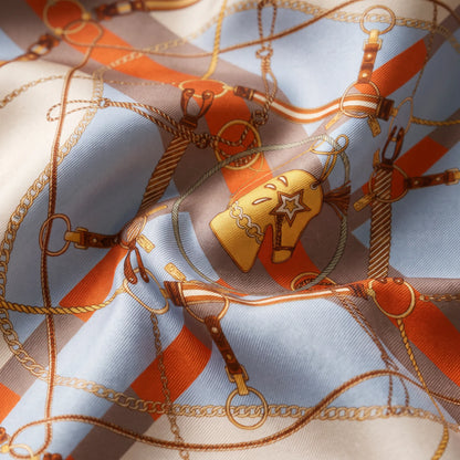 Azure Chain – Double-Sided 100% Mulberry Silk Twill Scarf | Hand-Rolled Edges