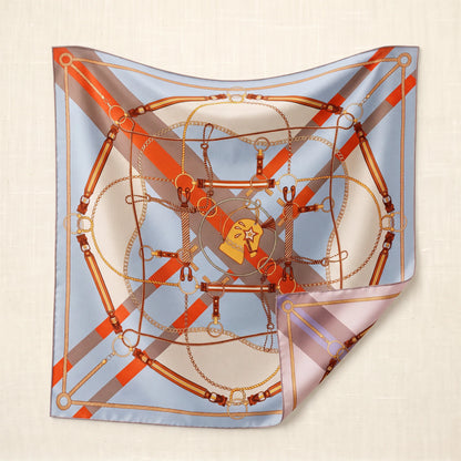 Azure Chain – Double-Sided 100% Mulberry Silk Twill Scarf | Hand-Rolled Edges