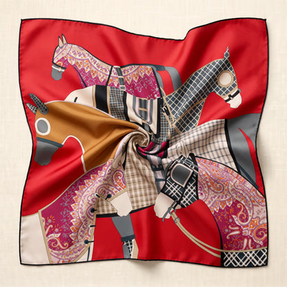 Scarlet Equestrian – Double-Sided 100% Mulberry Silk Twill Scarf | Hand-Rolled Edges
