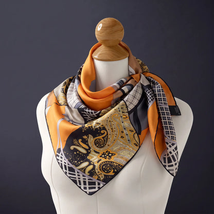 Scarlet Equestrian – Double-Sided 100% Mulberry Silk Twill Scarf | Hand-Rolled Edges