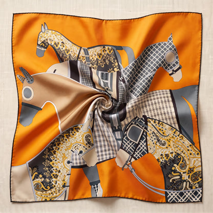 Scarlet Equestrian – Double-Sided 100% Mulberry Silk Twill Scarf | Hand-Rolled Edges