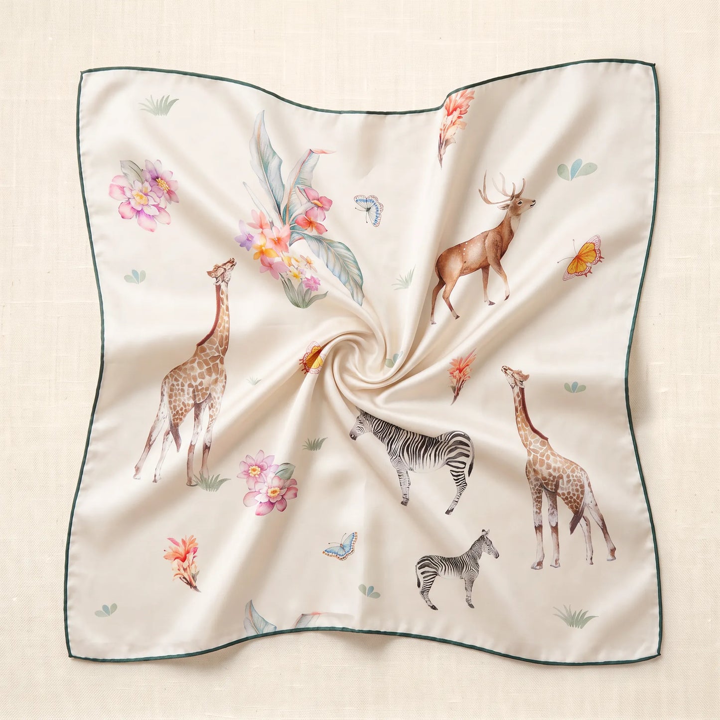 Wild Eden – 100% Mulberry Silk Crepe Scarf | Hand-Rolled Edges