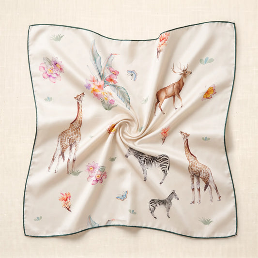 Wild Eden – 100% Mulberry Silk Crepe Scarf | Hand-Rolled Edges
