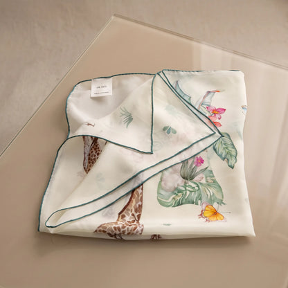 Wild Eden – 100% Mulberry Silk Crepe Scarf | Hand-Rolled Edges