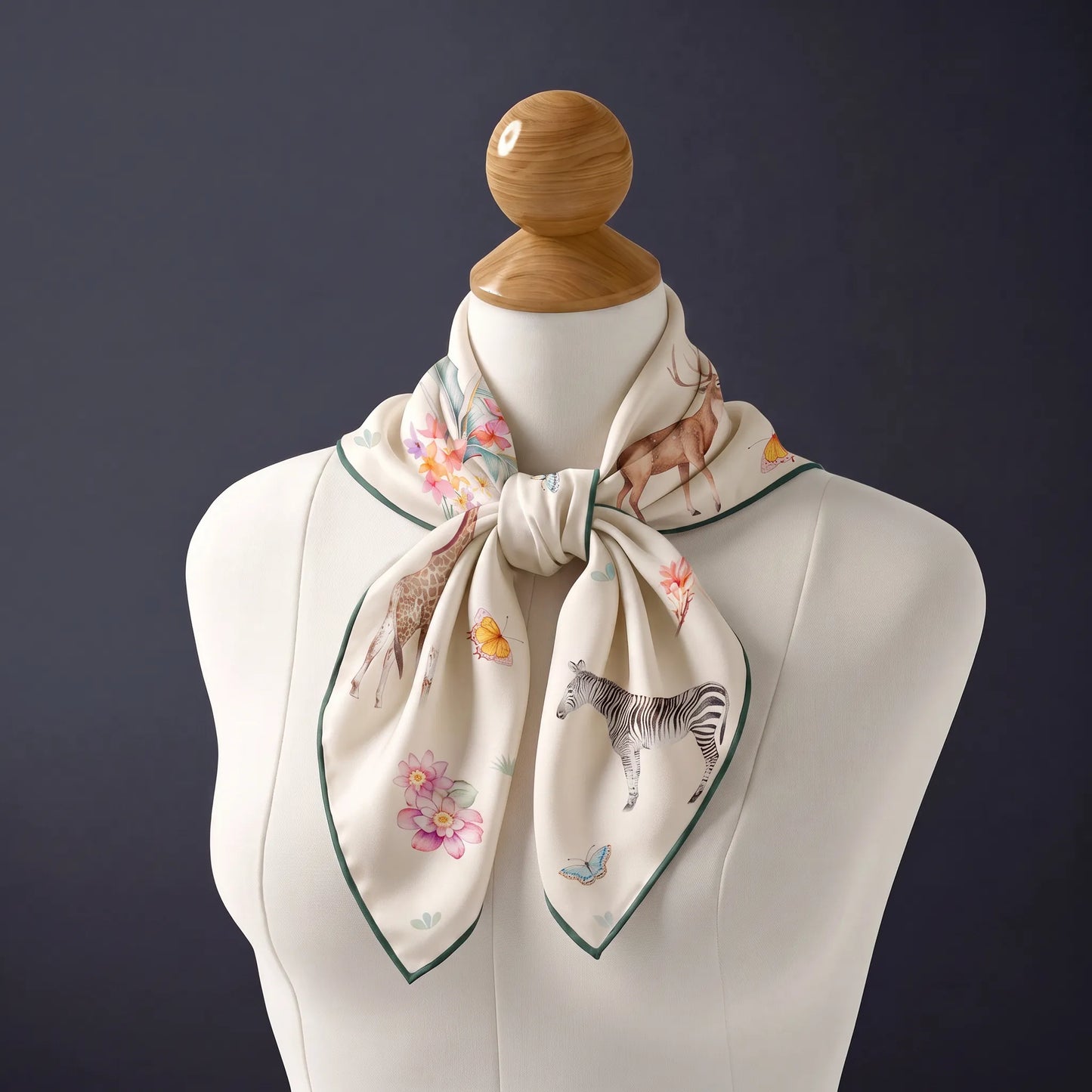 Wild Eden – 100% Mulberry Silk Crepe Scarf | Hand-Rolled Edges