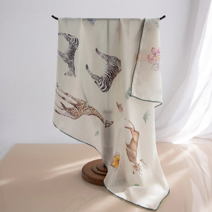 Wild Eden – 100% Mulberry Silk Crepe Scarf | Hand-Rolled Edges