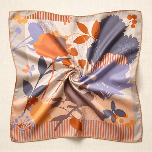 Botanical Reverie – 100% Mulberry Silk Crepe Scarf | Hand-Rolled Edges