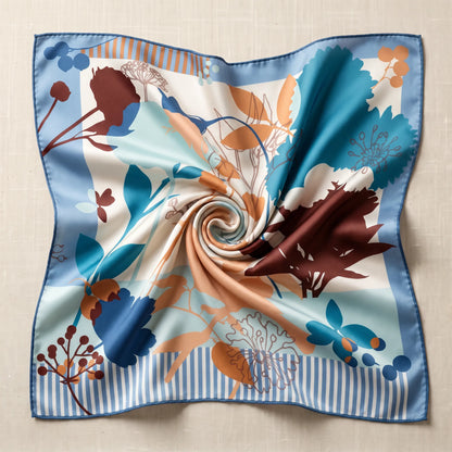 Woodland Bloom – 100% Mulberry Silk Crepe Satin Scarf | Hand-Rolled Edges