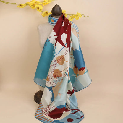 Woodland Bloom – 100% Mulberry Silk Crepe Satin Scarf | Hand-Rolled Edges