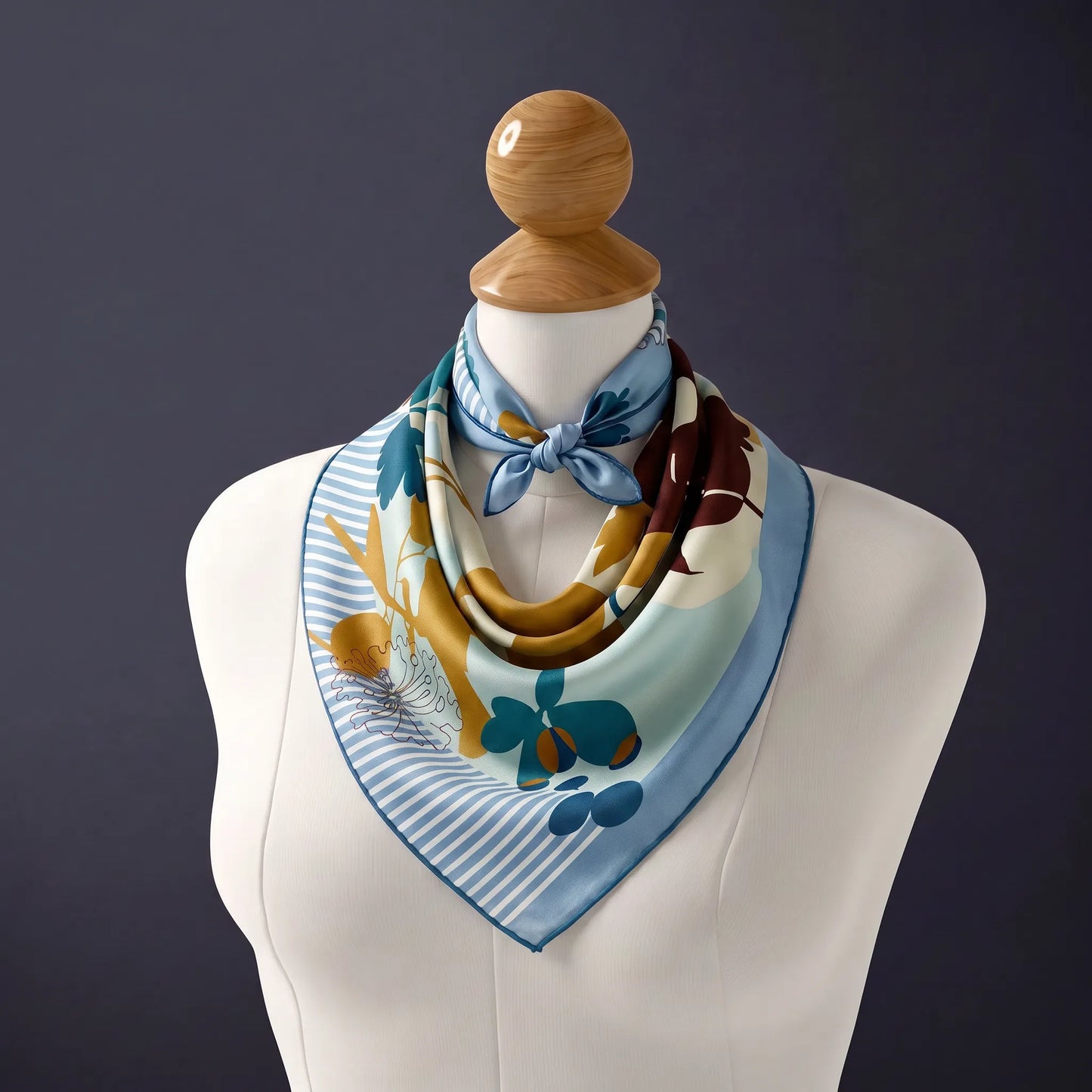 Woodland Bloom – 100% Mulberry Silk Crepe Satin Scarf | Hand-Rolled Edges