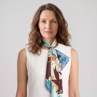 Woodland Bloom – 100% Mulberry Silk Crepe Satin Scarf | Hand-Rolled Edges