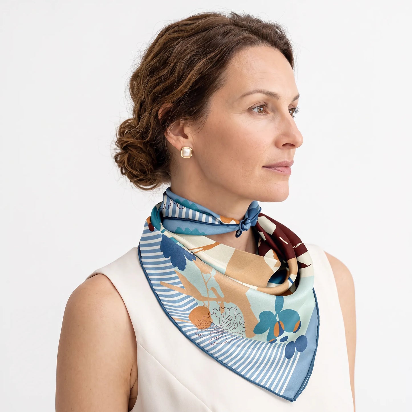 Woodland Bloom – 100% Mulberry Silk Crepe Satin Scarf | Hand-Rolled Edges