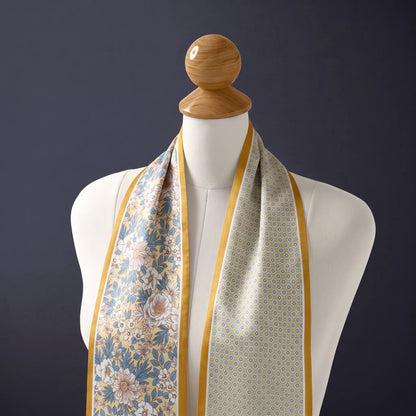 Golden Meadow – Double-Sided 100% Mulberry Silk Twilly Scarf | 12 Momme