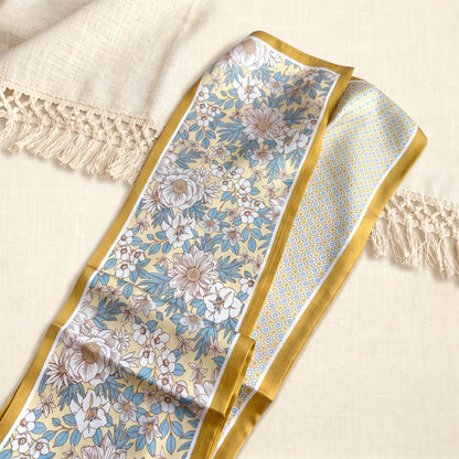 Golden Meadow – Double-Sided 100% Mulberry Silk Twilly Scarf | 12 Momme