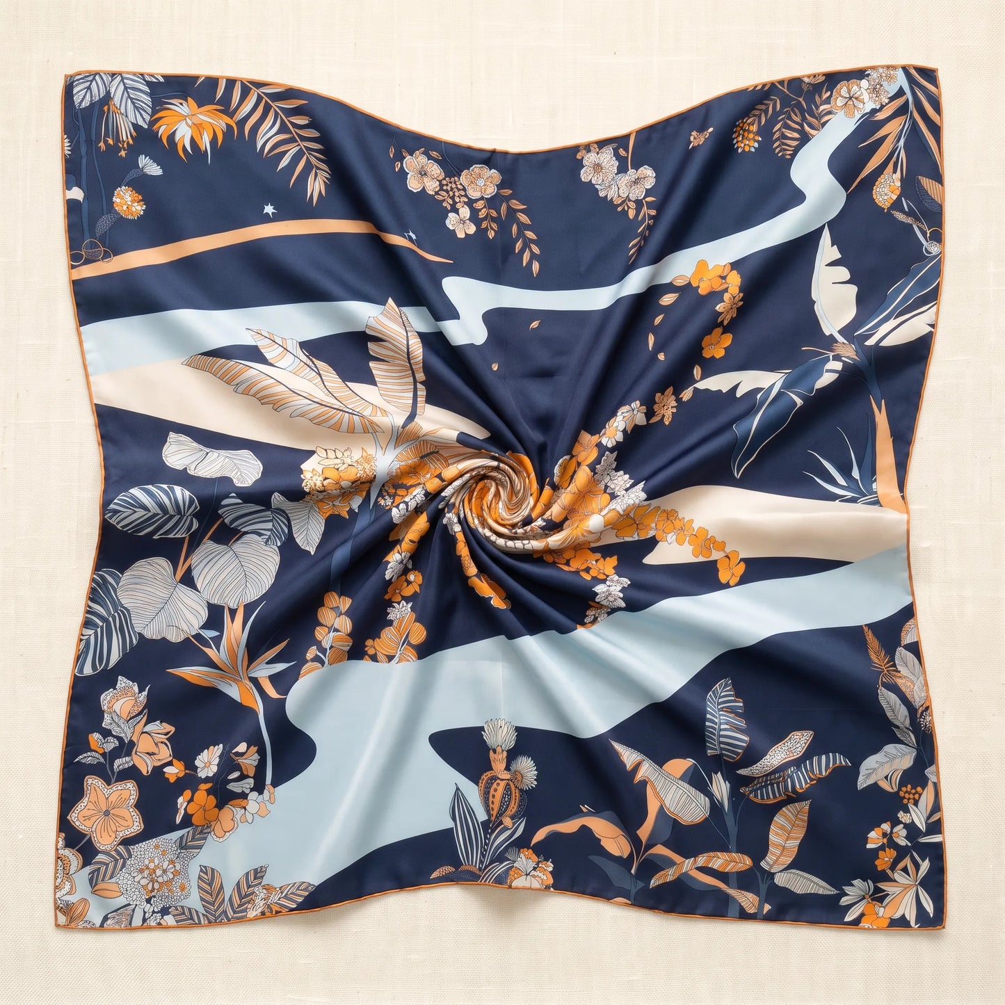 Nocturne Bloom – 100% Mulberry Silk Twill Scarf | Hand-Rolled Edges