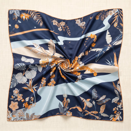 Nocturne Bloom – 100% Mulberry Silk Twill Scarf | Hand-Rolled Edges