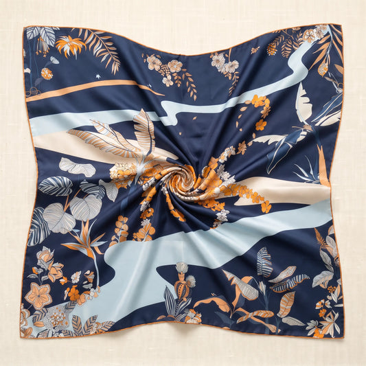 Nocturne Bloom – 100% Mulberry Silk Twill Scarf | Hand-Rolled Edges