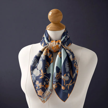 Nocturne Bloom – 100% Mulberry Silk Twill Scarf | Hand-Rolled Edges