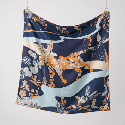 Nocturne Bloom – 100% Mulberry Silk Twill Scarf | Hand-Rolled Edges