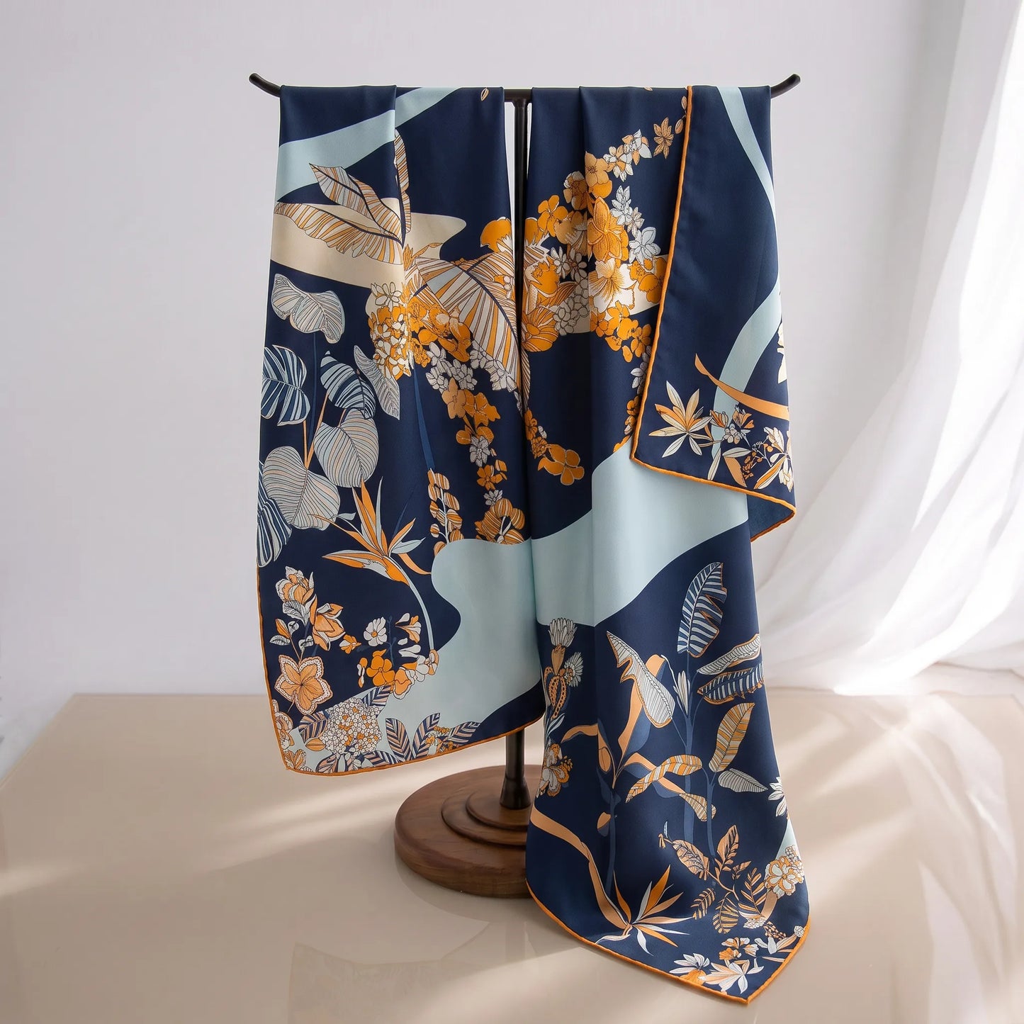 Nocturne Bloom – 100% Mulberry Silk Twill Scarf | Hand-Rolled Edges