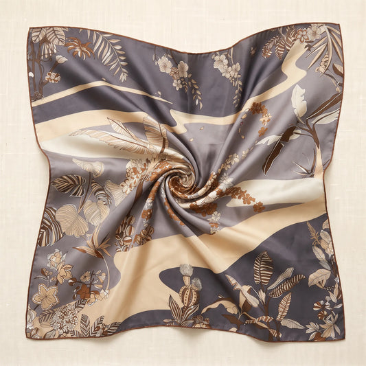 Ivory Garden – 100% Mulberry Silk Twill Scarf | Hand-Rolled Edges