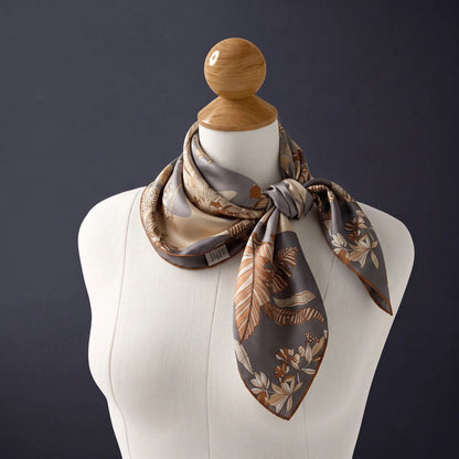 Ivory Garden – 100% Mulberry Silk Twill Scarf | Hand-Rolled Edges