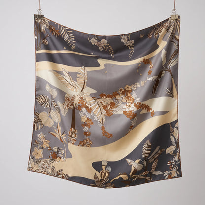 Ivory Garden – 100% Mulberry Silk Twill Scarf | Hand-Rolled Edges
