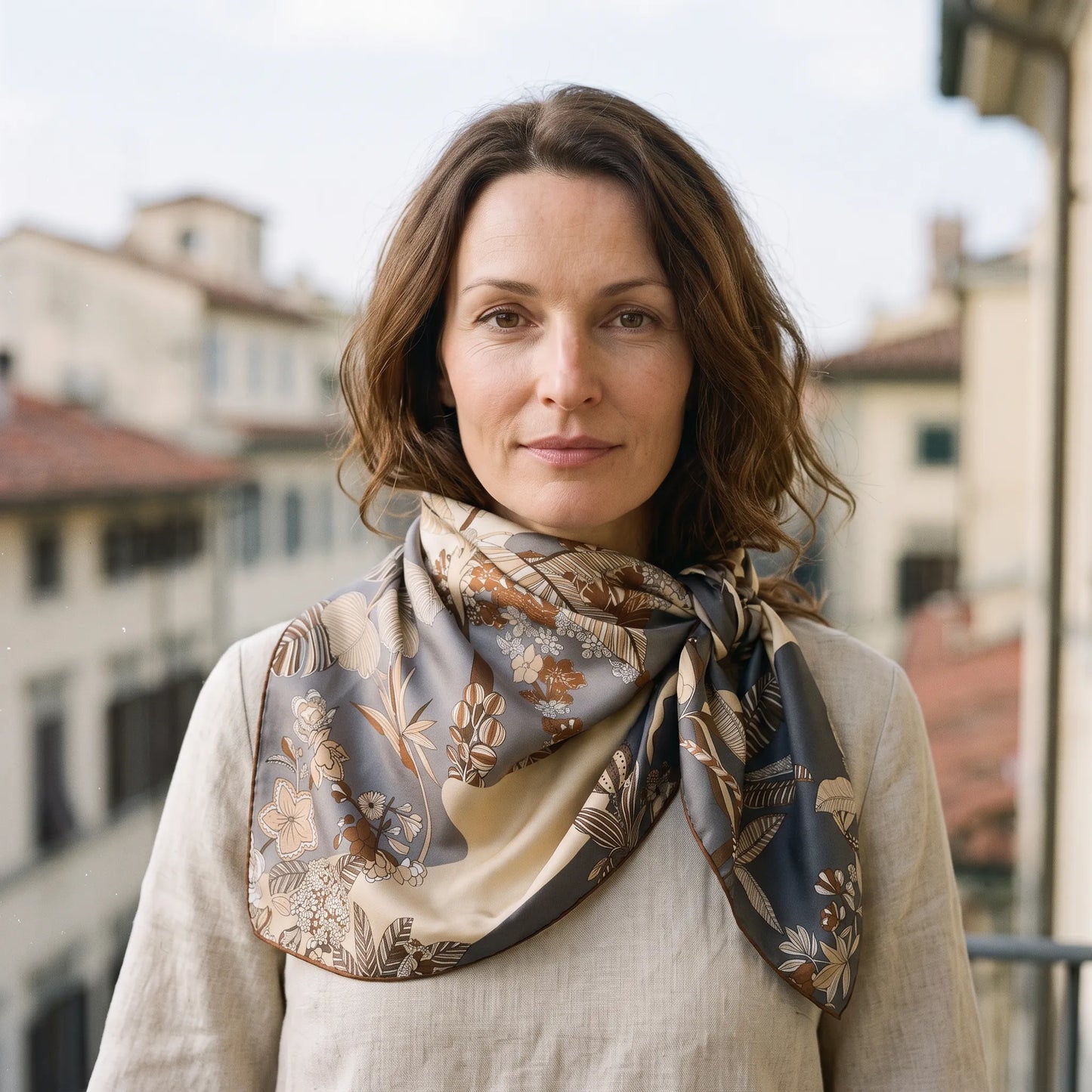 Ivory Garden – 100% Mulberry Silk Twill Scarf | Hand-Rolled Edges