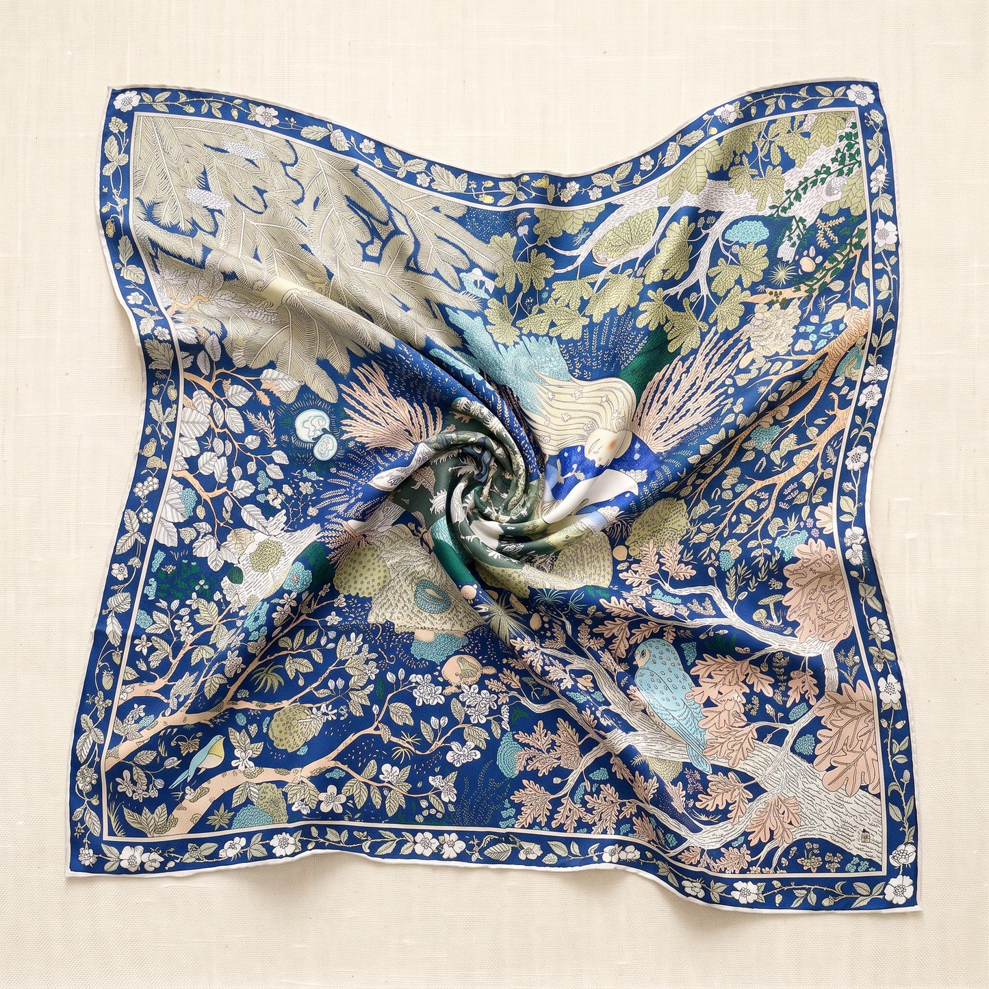 Cobalt Garden – 100% Mulberry Silk Scarf | Hand-Rolled Edges