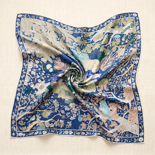 Cobalt Garden – 100% Mulberry Silk Scarf | Hand-Rolled Edges