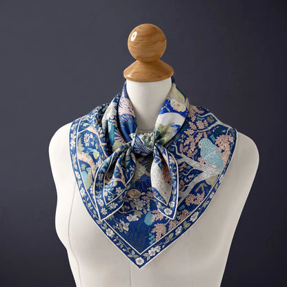 Cobalt Garden – 100% Mulberry Silk Scarf | Hand-Rolled Edges