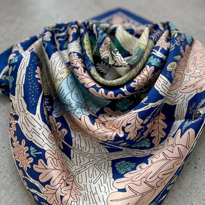 Cobalt Garden – 100% Mulberry Silk Scarf | Hand-Rolled Edges