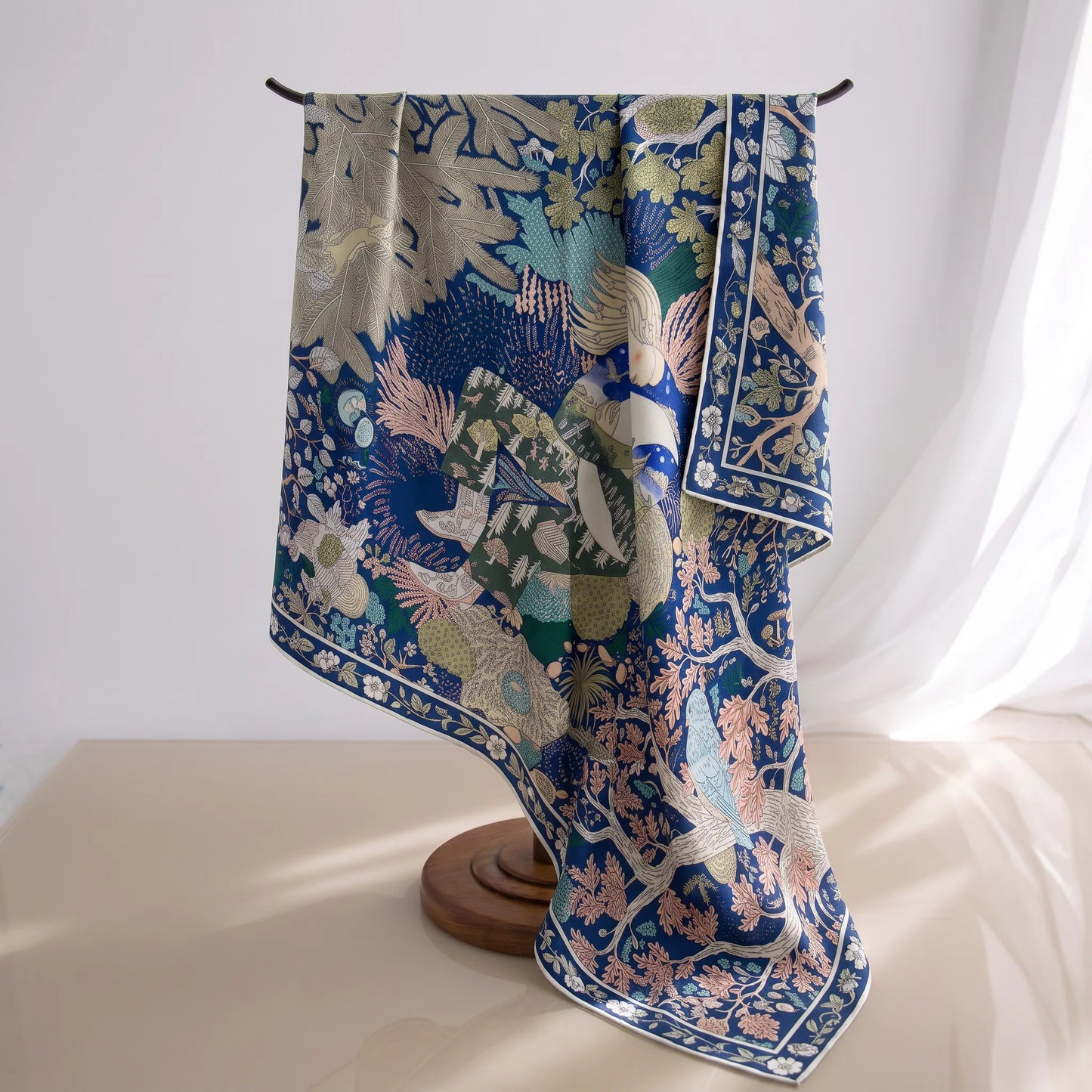 Cobalt Garden – 100% Mulberry Silk Scarf | Hand-Rolled Edges