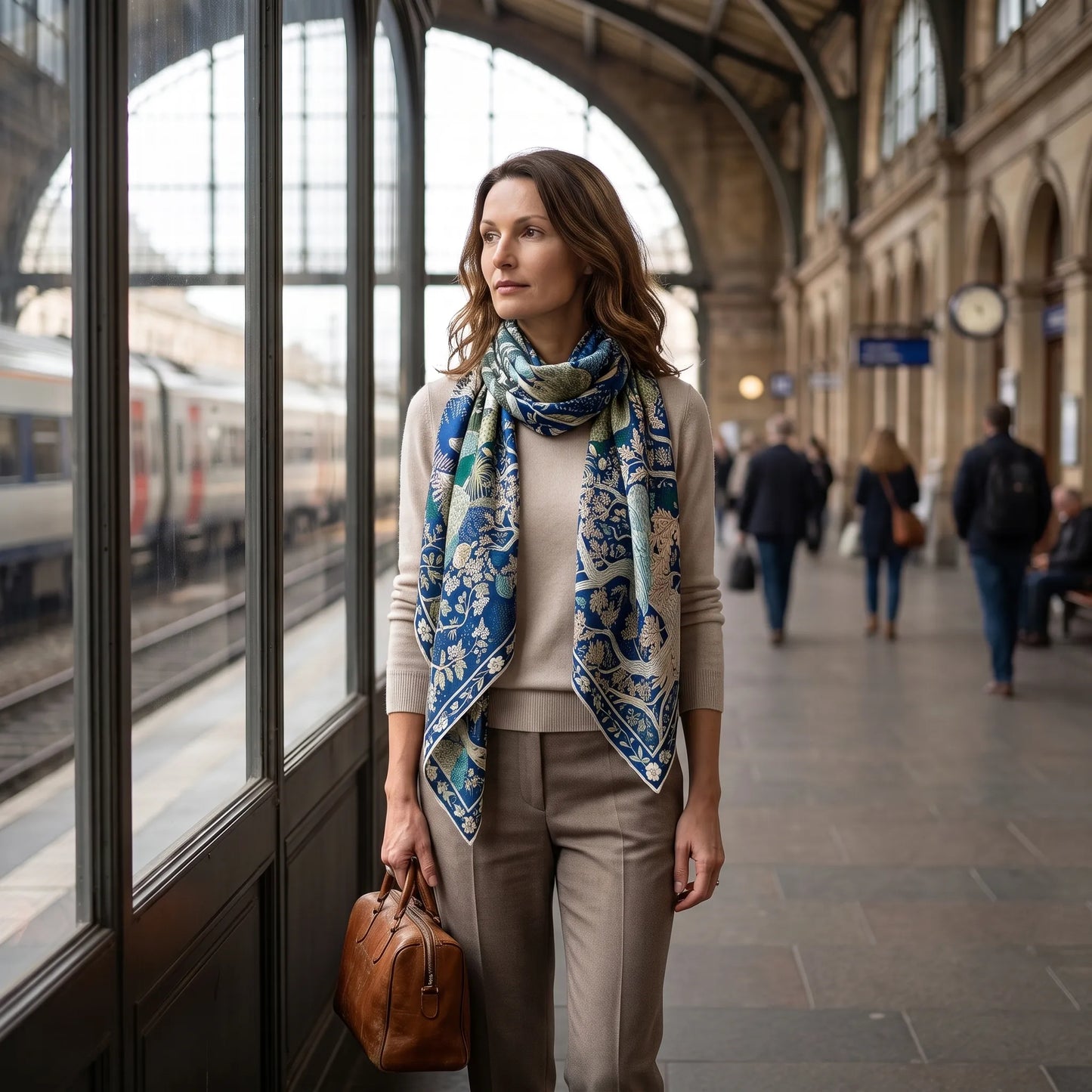 Cobalt Garden – 100% Mulberry Silk Scarf | Hand-Rolled Edges