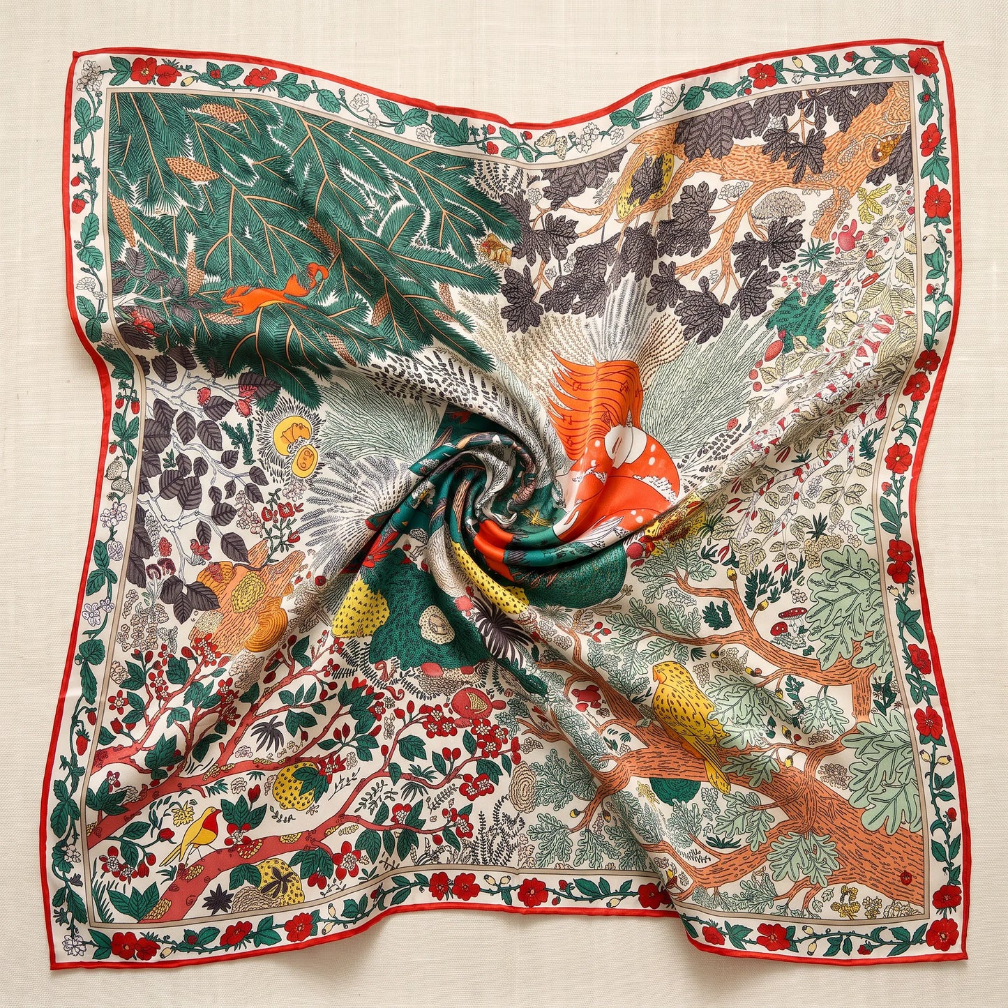 Verdant Story – 100% Mulberry Silk Scarf | Hand-Rolled Edges