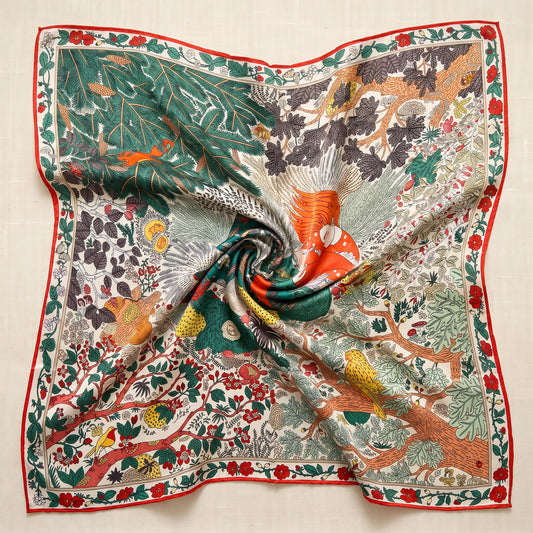 Verdant Story – 100% Mulberry Silk Scarf | Hand-Rolled Edges