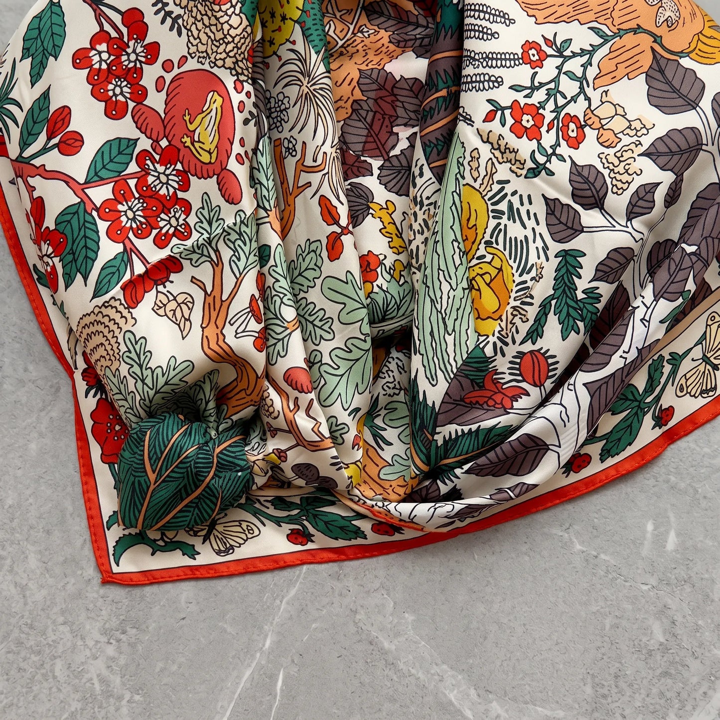 Verdant Story – 100% Mulberry Silk Scarf | Hand-Rolled Edges