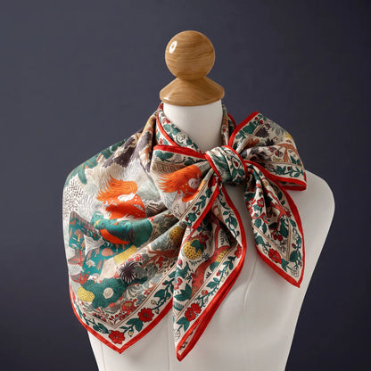 Verdant Story – 100% Mulberry Silk Scarf | Hand-Rolled Edges