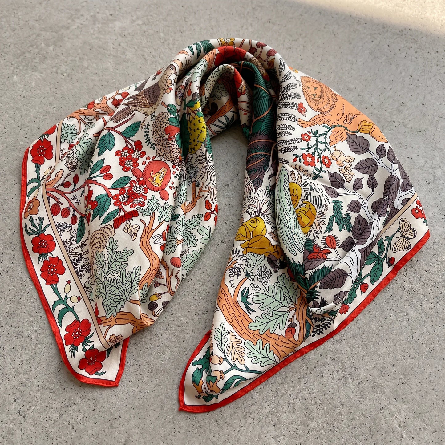 Verdant Story – 100% Mulberry Silk Scarf | Hand-Rolled Edges