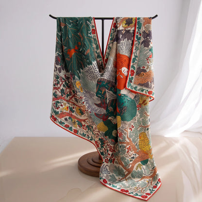 Verdant Story – 100% Mulberry Silk Scarf | Hand-Rolled Edges