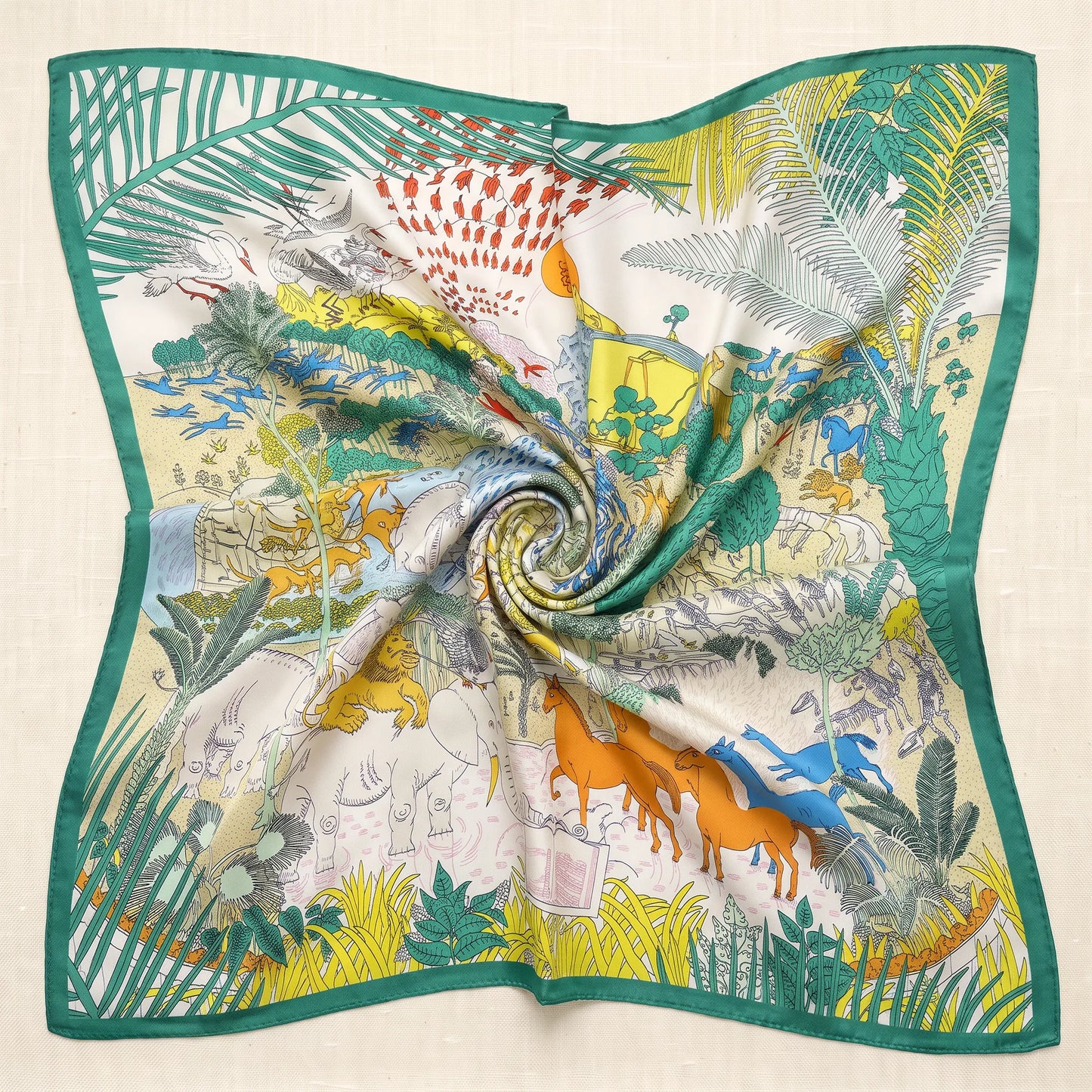 Woodland Menagerie – 100% Mulberry Silk Crepe Satin Scarf