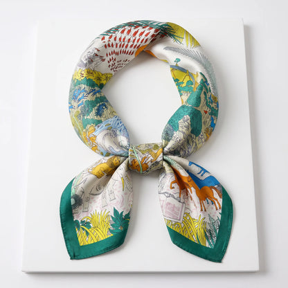 Woodland Menagerie – 100% Mulberry Silk Crepe Satin Scarf