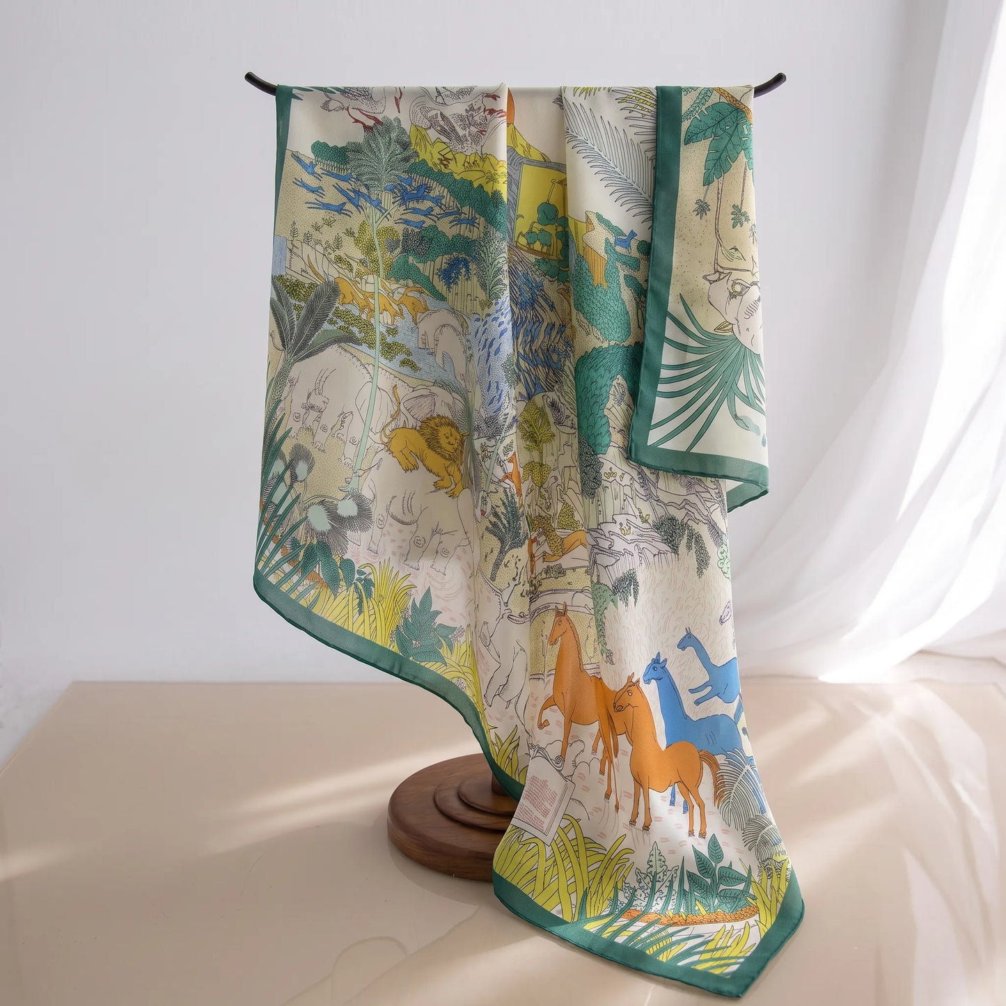 Woodland Menagerie – 100% Mulberry Silk Crepe Satin Scarf