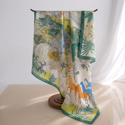 Woodland Menagerie – 100% Mulberry Silk Crepe Satin Scarf