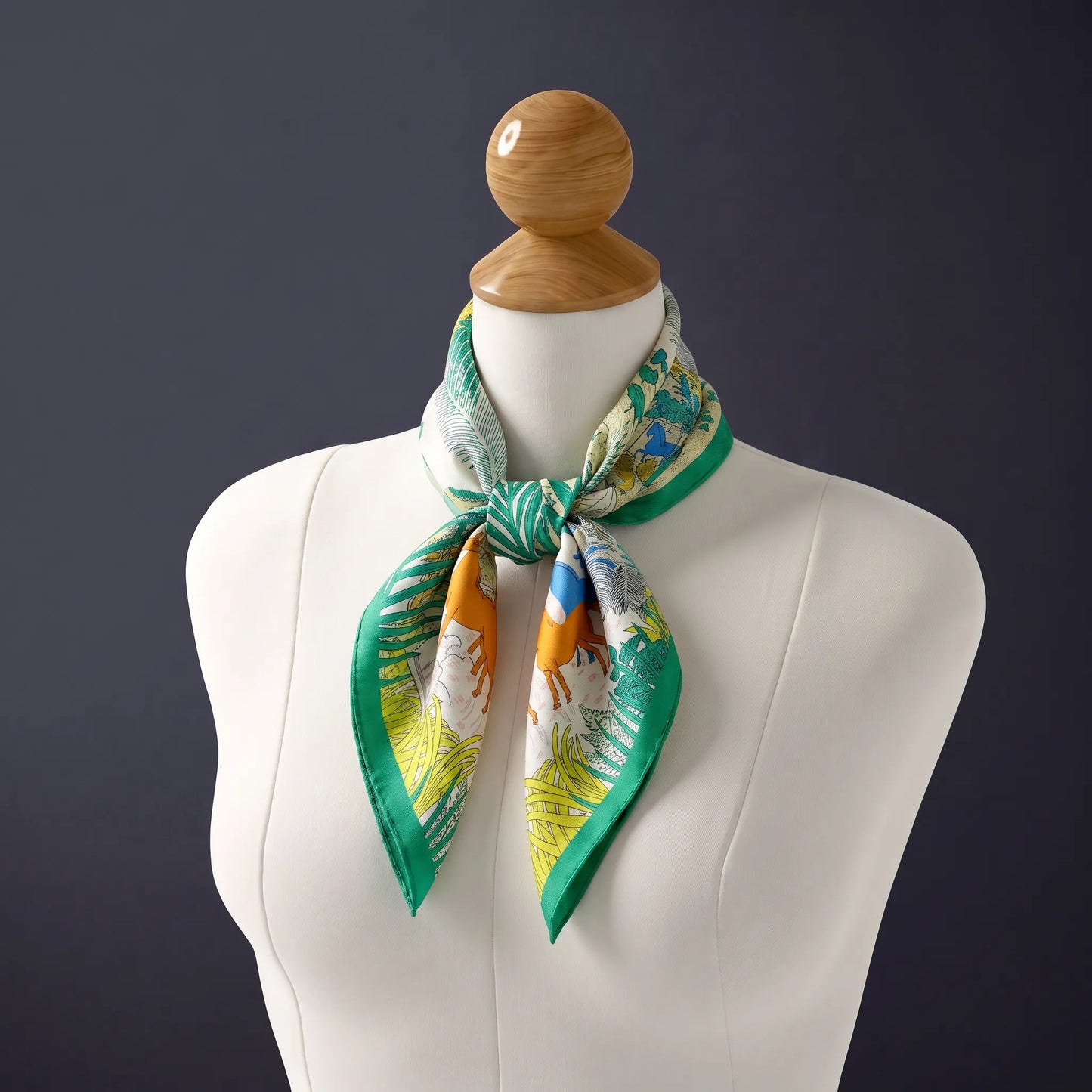 Woodland Menagerie – 100% Mulberry Silk Crepe Satin Scarf